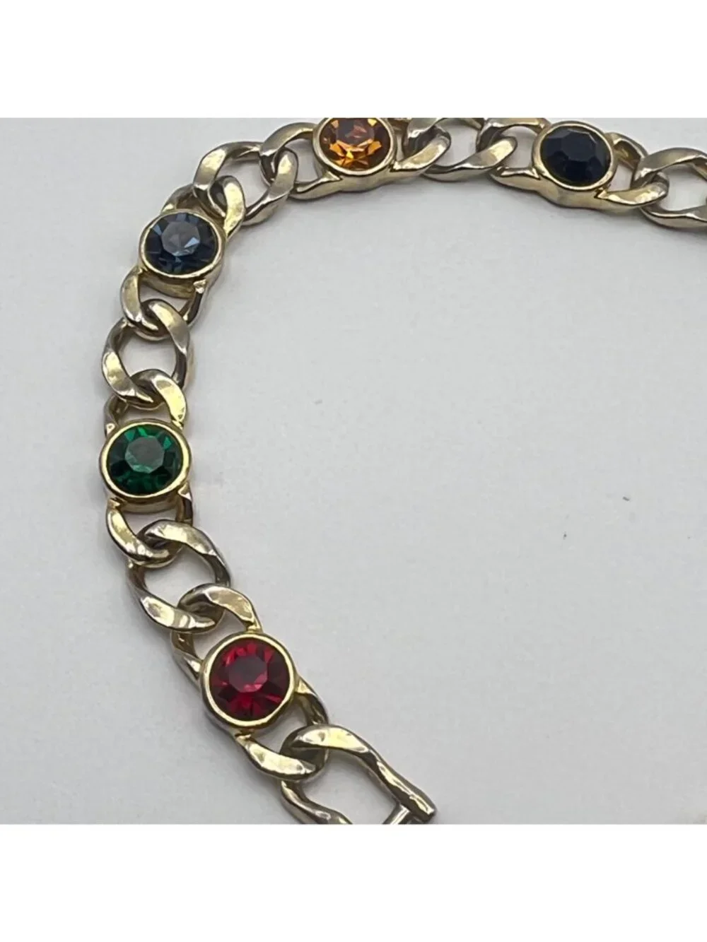 Jewel Tone Bracelet Multicolor Rhinestone Bezel Signed USA 7.5